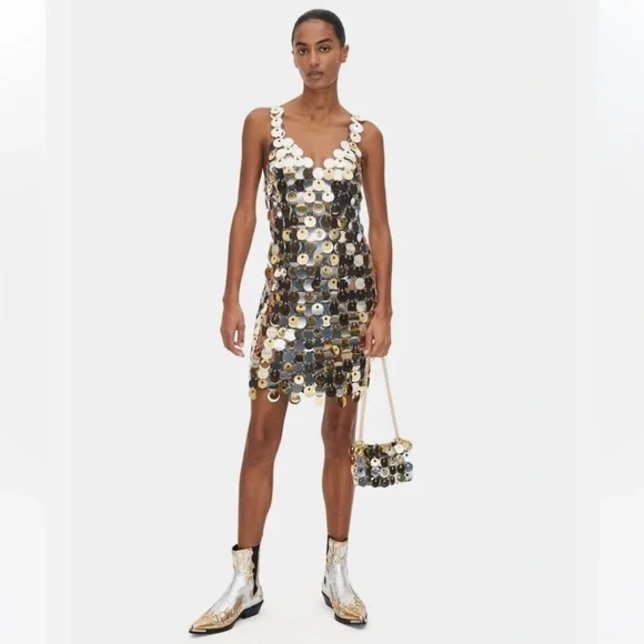 PACO RABANNE X H&M SILVER GOLD SEQUIN DISC EMBELLISHED CHAIN SHOULDER BAG NWT! - Picture 8 of 14